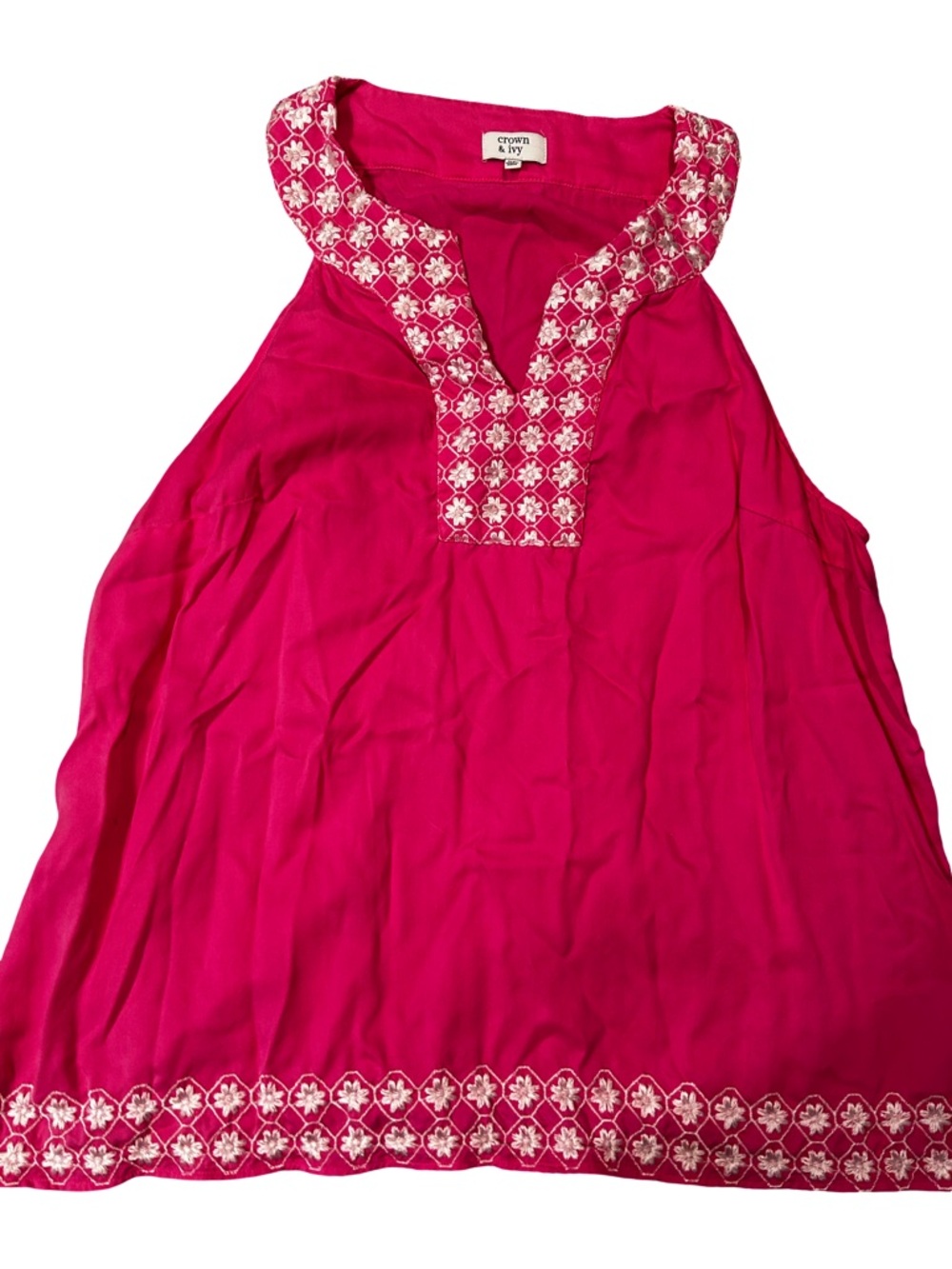 crown & ivy Hot Pink Embroidered Halter Tunic